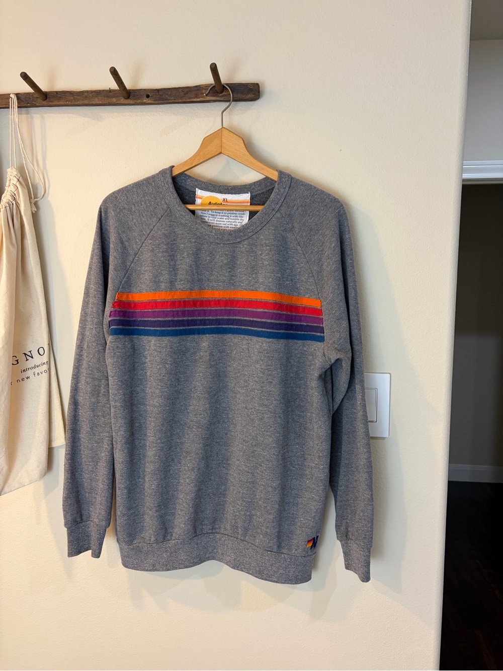 Aviator Nation 5 Stripe Sweatshirt XL Gray Rainbow Crewneck